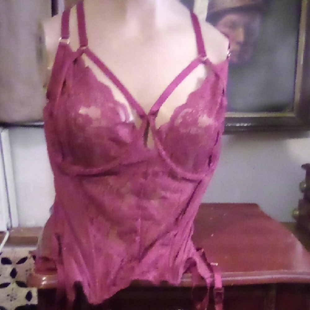 Adore Me Burgendy Lingerie Teddi With All Adjustable Top And Bottom Straps